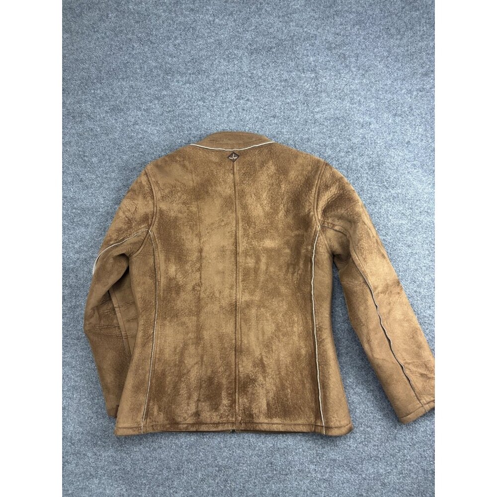 VNTG PrAna Jacket Womens Large Brown Faux Suede Sherpa Fleece Lined Zip Pockets - Picture 9 of 9